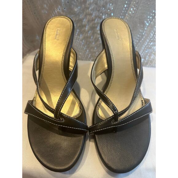 Fiona Heels Size 8 Black Toe Loop Strap 3 1/2” Wedge evening Y2K Women’s Sandals - Picture 1 of 9
